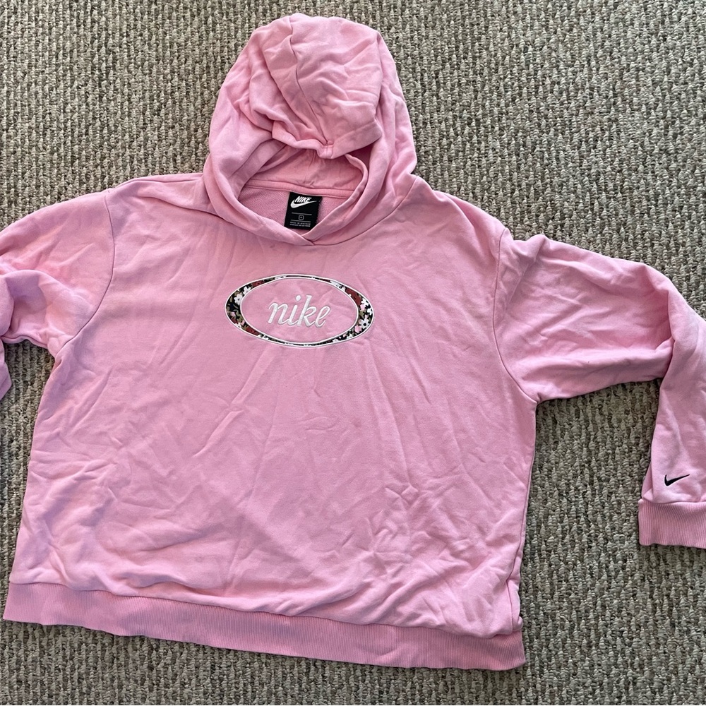 Nike Pink Hoodie Sweatshirt with Floral Logo Oval